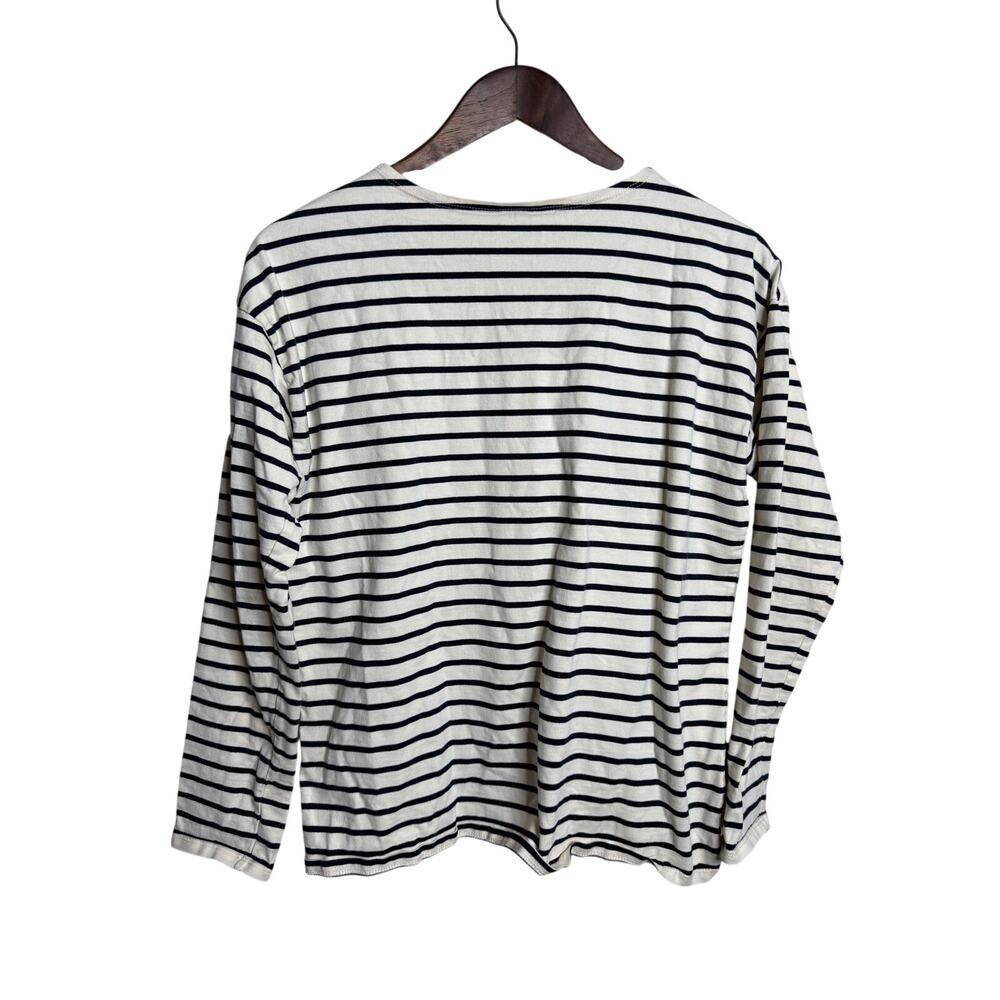KULE Striped Long Sleeve Cotton Breton Top Ivory Navy Size M - Picture 2 of 10